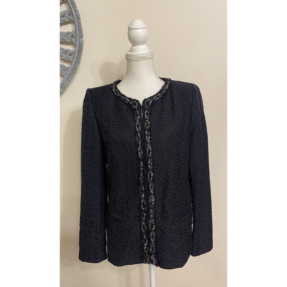 Elie Tahari Women Black Tweed Blazer Jodi Jacket Chain Trim US 10 /M $598 - Picture 1 of 11